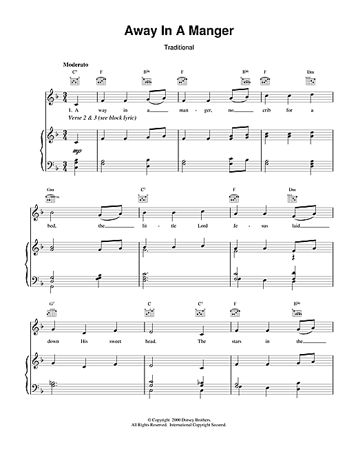 Christmas Carol Away In A Manger sheet music notes and chords. Download Printable PDF.