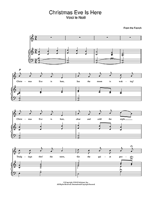 Learn to play Christmas Carol Christmas Eve Is Here sheet music for Piano & Vocal in minutes. Christmas Carol Christmas Eve Is Here sheet music notes and chords. Download Printable PDF.