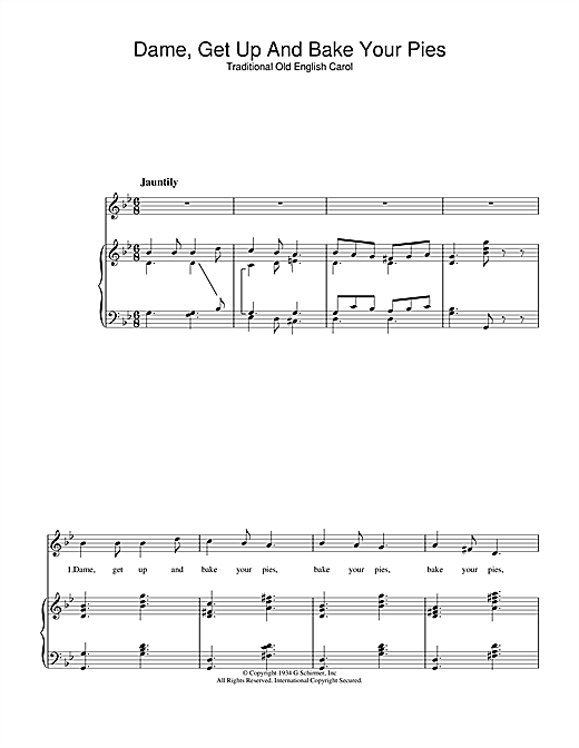 Learn to play Christmas Carol Dame, Get Up And Bake Your Pies sheet music for Piano & Vocal in minutes. Christmas Carol Dame, Get Up And Bake Your Pies sheet music notes and chords. Download Printable PDF.