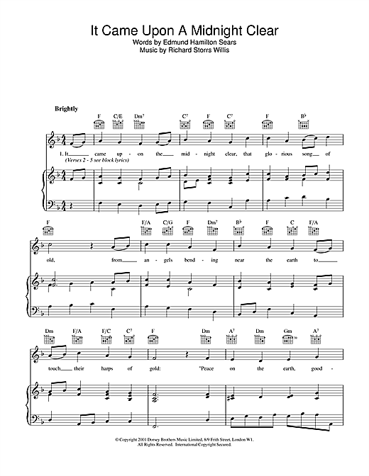 Christmas Carol It Came Upon The Midnight Clear Sheet Music Pdf Notes Chords Christmas Score Piano Vocal Download Printable Sku 1124