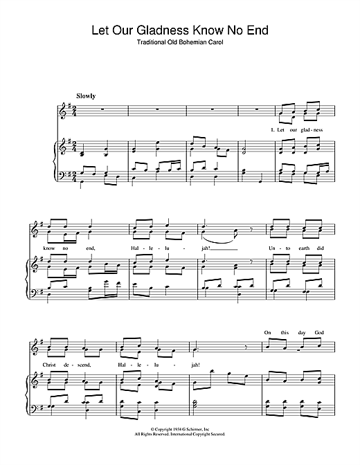 Learn to play Christmas Carol Let Our Gladness Know No End sheet music for Piano & Vocal in minutes. Christmas Carol Let Our Gladness Know No End sheet music notes and chords. Download Printable PDF.