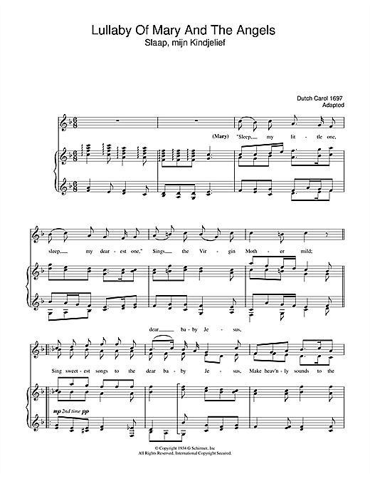 Learn to play Christmas Carol Lullaby Of Mary And The Angels sheet music for Piano & Vocal in minutes. Christmas Carol Lullaby Of Mary And The Angels sheet music notes and chords. Download Printable PDF.