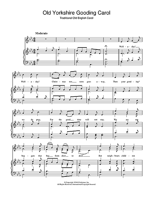 Learn to play Christmas Carol Old Yorkshire Gooding Carol sheet music for Piano & Vocal in minutes. Christmas Carol Old Yorkshire Gooding Carol sheet music notes and chords. Download Printable PDF.