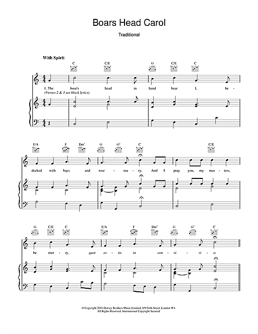 Christmas Carol The Boar's Head Carol sheet music notes and chords. Download Printable PDF.