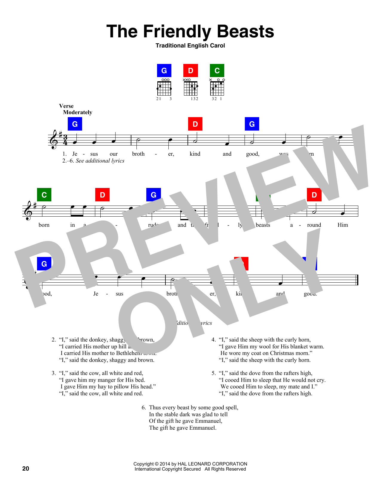 Traditional Carol The Friendly Beasts sheet music notes and chords. Download Printable PDF.