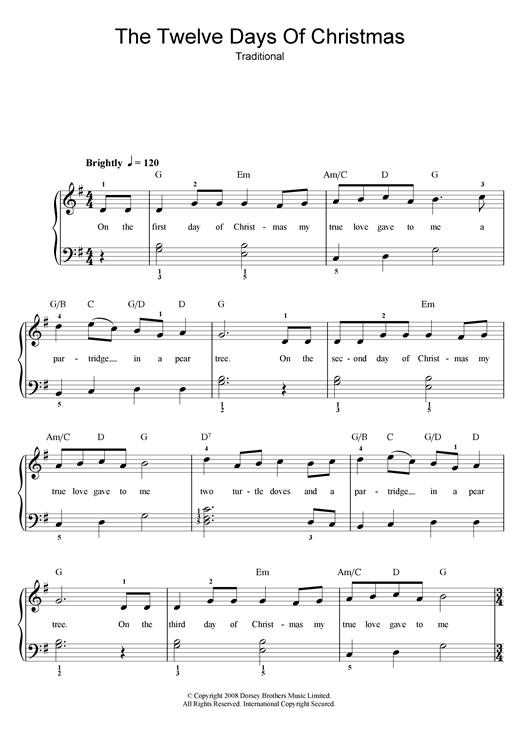 Christmas Carol The Twelve Days Of Christmas Sheet Music Pdf Notes Chords Christmas Score Easy Piano Download Printable Sku 110005