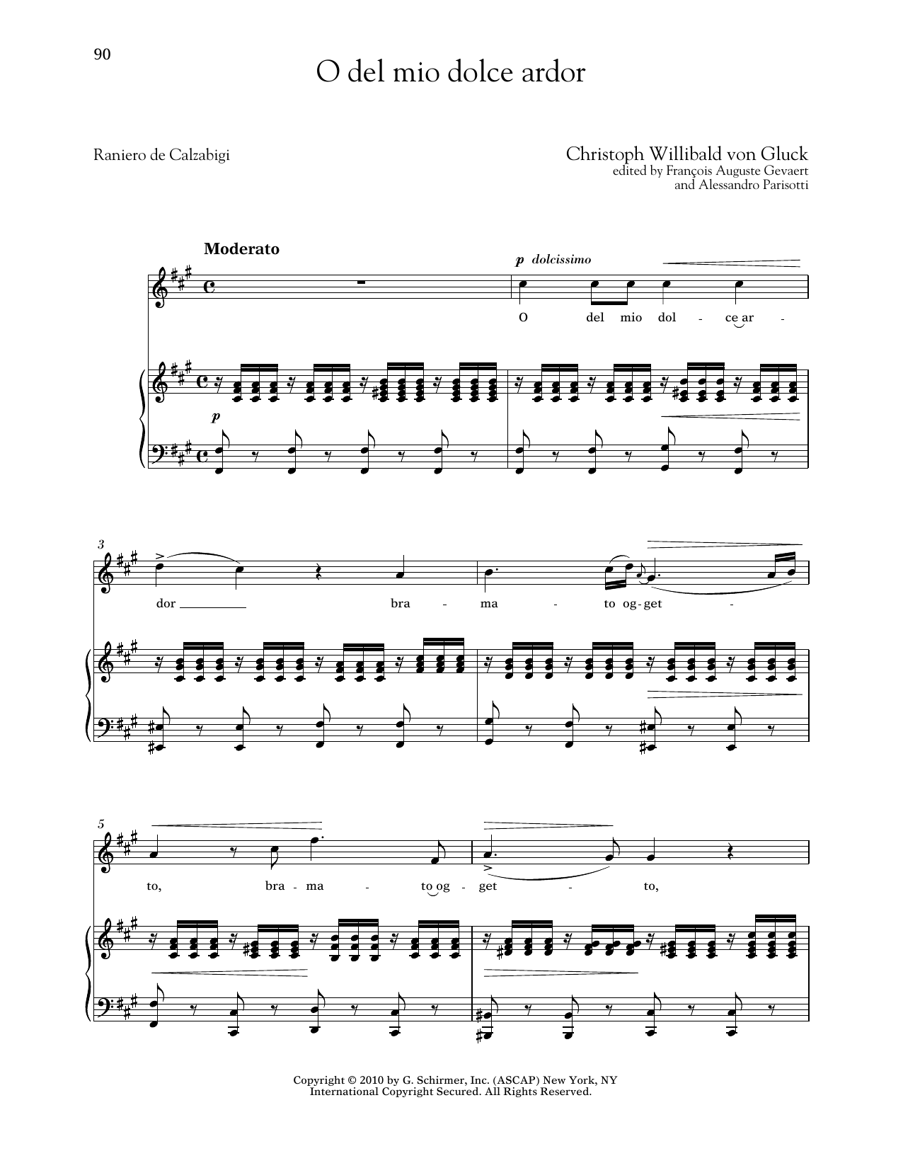 Christoph Willibald von Gluck O Del Mio Dolce Ardor (High Voice) sheet music notes and chords arranged for Piano & Vocal