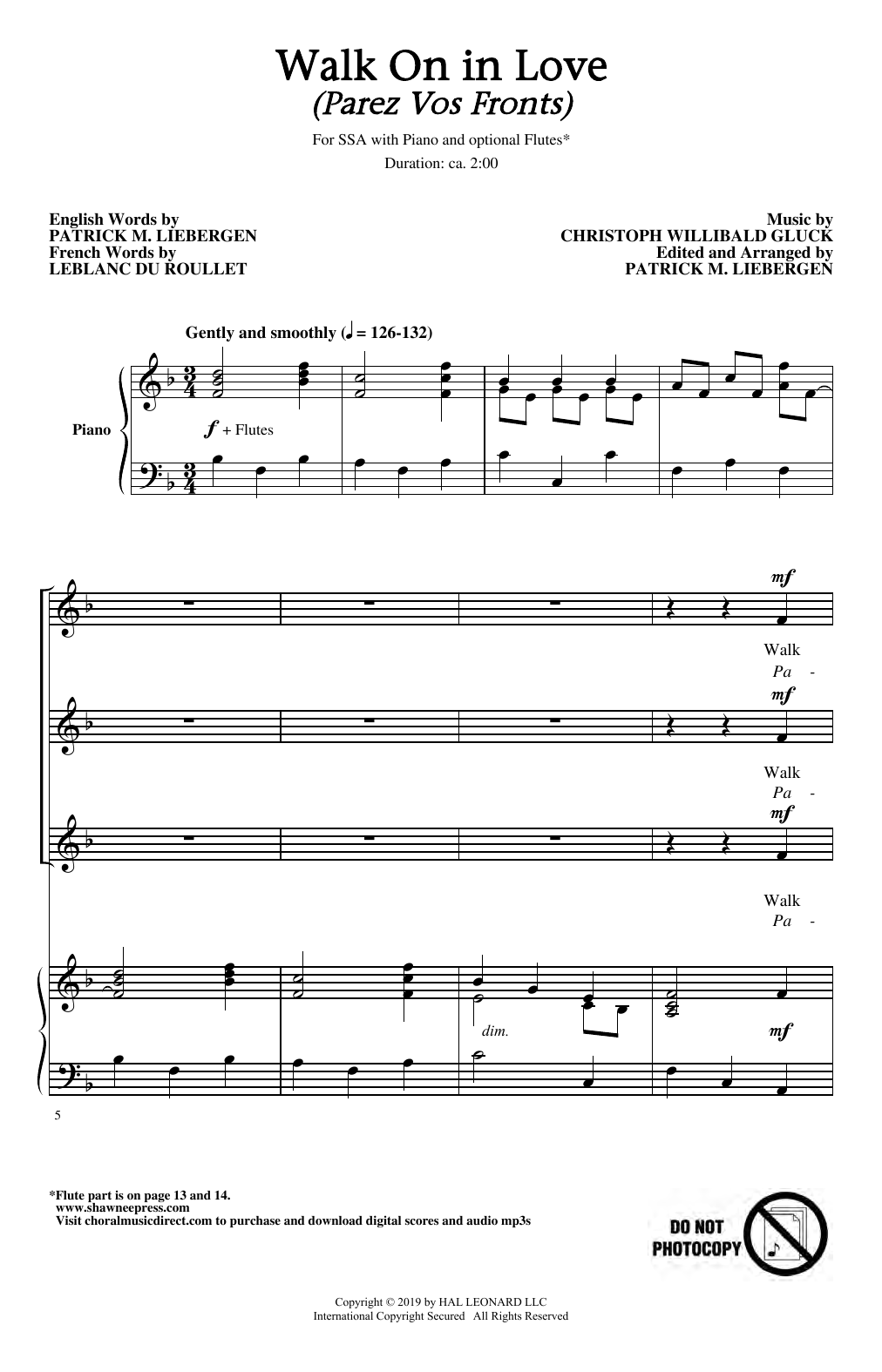 Learn to play Christoph Willibald Gluck Walk On In Love (Parez Vos Fronts) (arr. Patrick M. Liebergen) sheet music for SSA Choir in minutes. Price: 3.9900$ Christoph Willibald Gluck Walk On In Love (Parez Vos Fronts) (arr. Patrick M. Liebergen) sheet music notes and chords arranged for SSA Choir