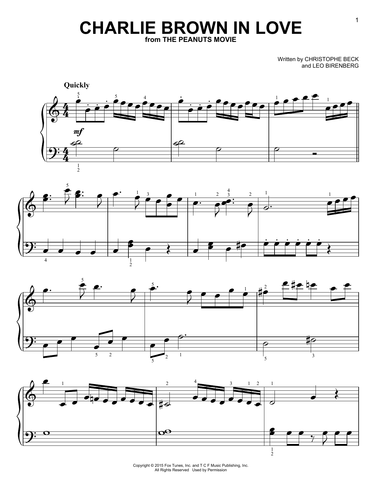 Learn to play Christophe Beck Charlie Brown In Love sheet music for Easy Piano in minutes. Price: 6.9900$ Christophe Beck Charlie Brown In Love sheet music notes and chords arranged for Easy Piano