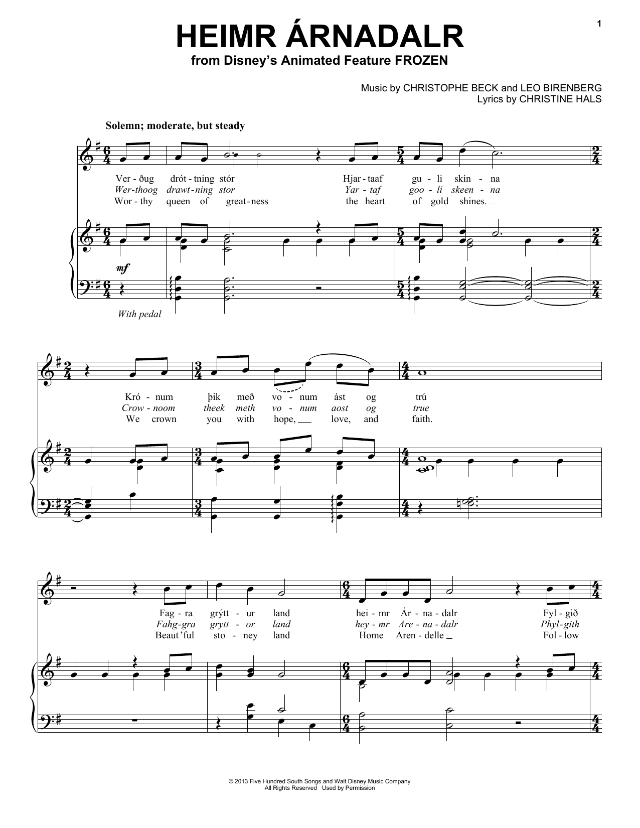 Learn to play Christophe Beck Heimr Arnadalr (from Disney's Frozen) sheet music for Pro Vocal in minutes. Price: 6.9900$ Christophe Beck Heimr Arnadalr (from Disney's Frozen) sheet music notes and chords arranged for Pro Vocal