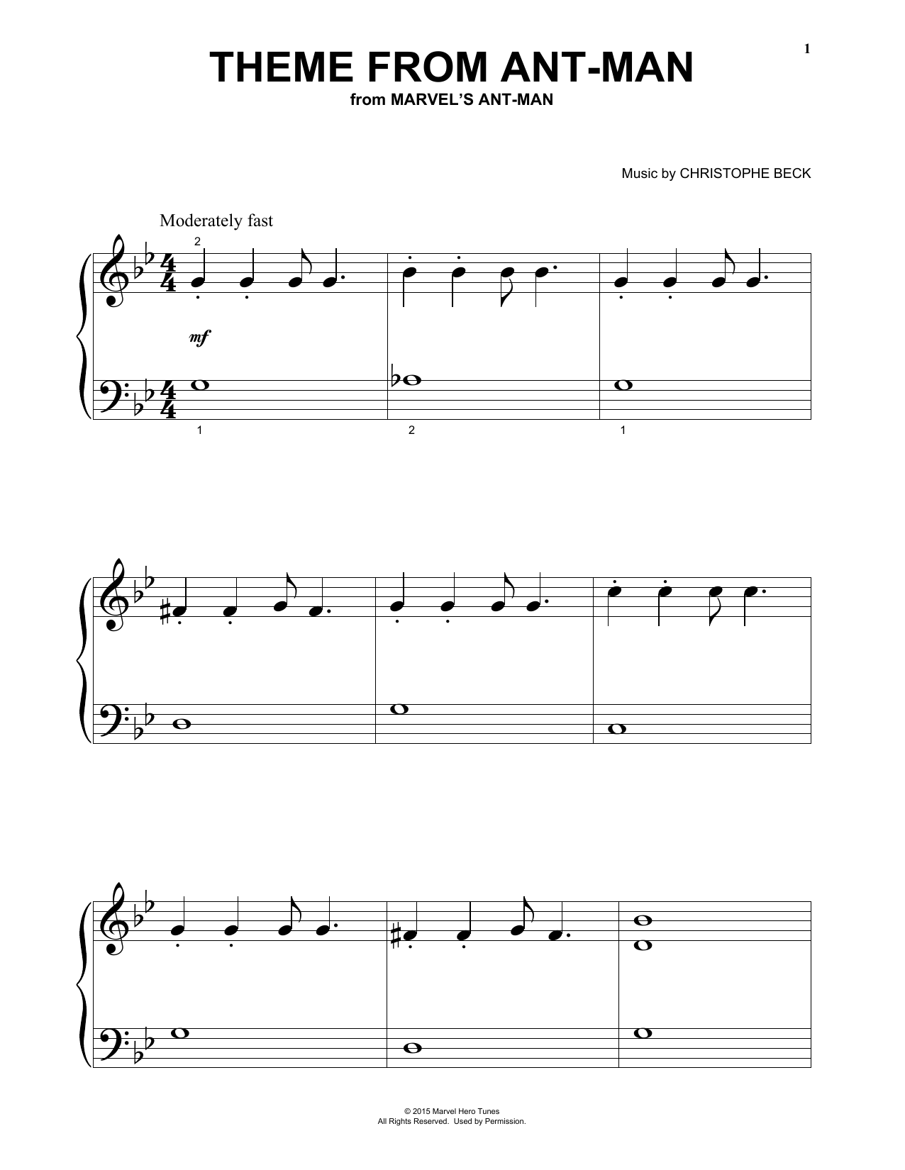 Christophe Beck Theme From Ant-Man sheet music notes and chords. Download Printable PDF.