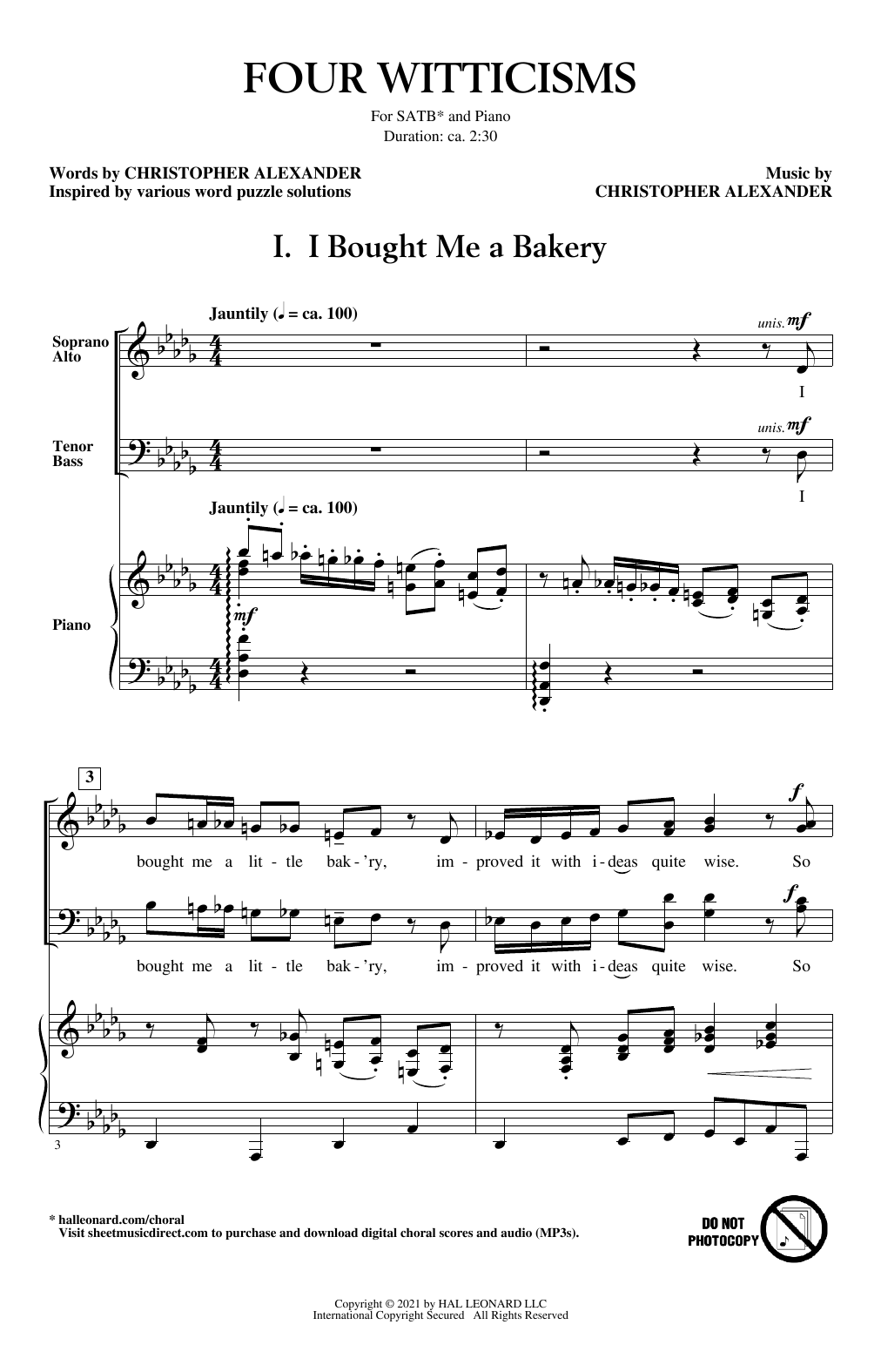 Christopher Alexander Four Witticisms sheet music notes and chords. Download Printable PDF.