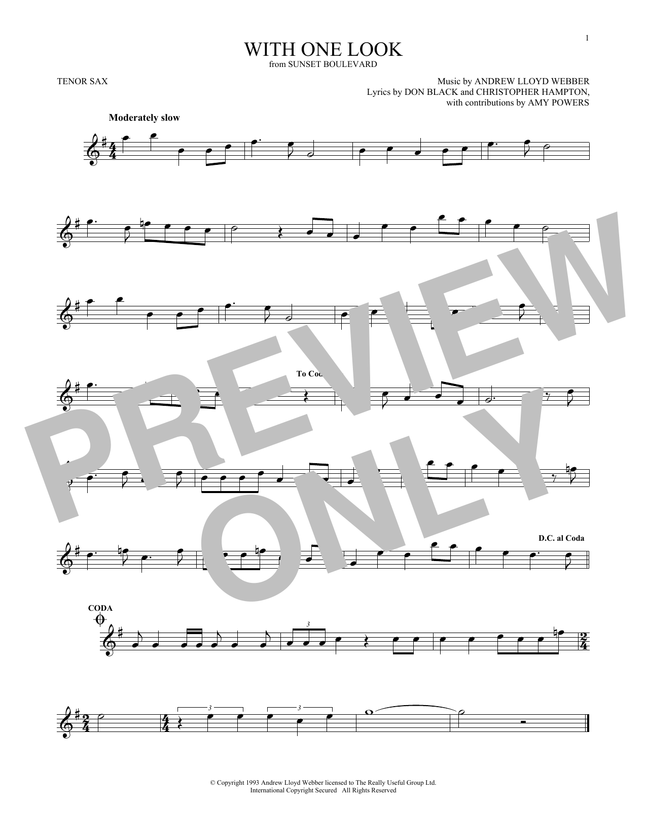 Christopher Hampton With One Look sheet music notes and chords. Download Printable PDF.