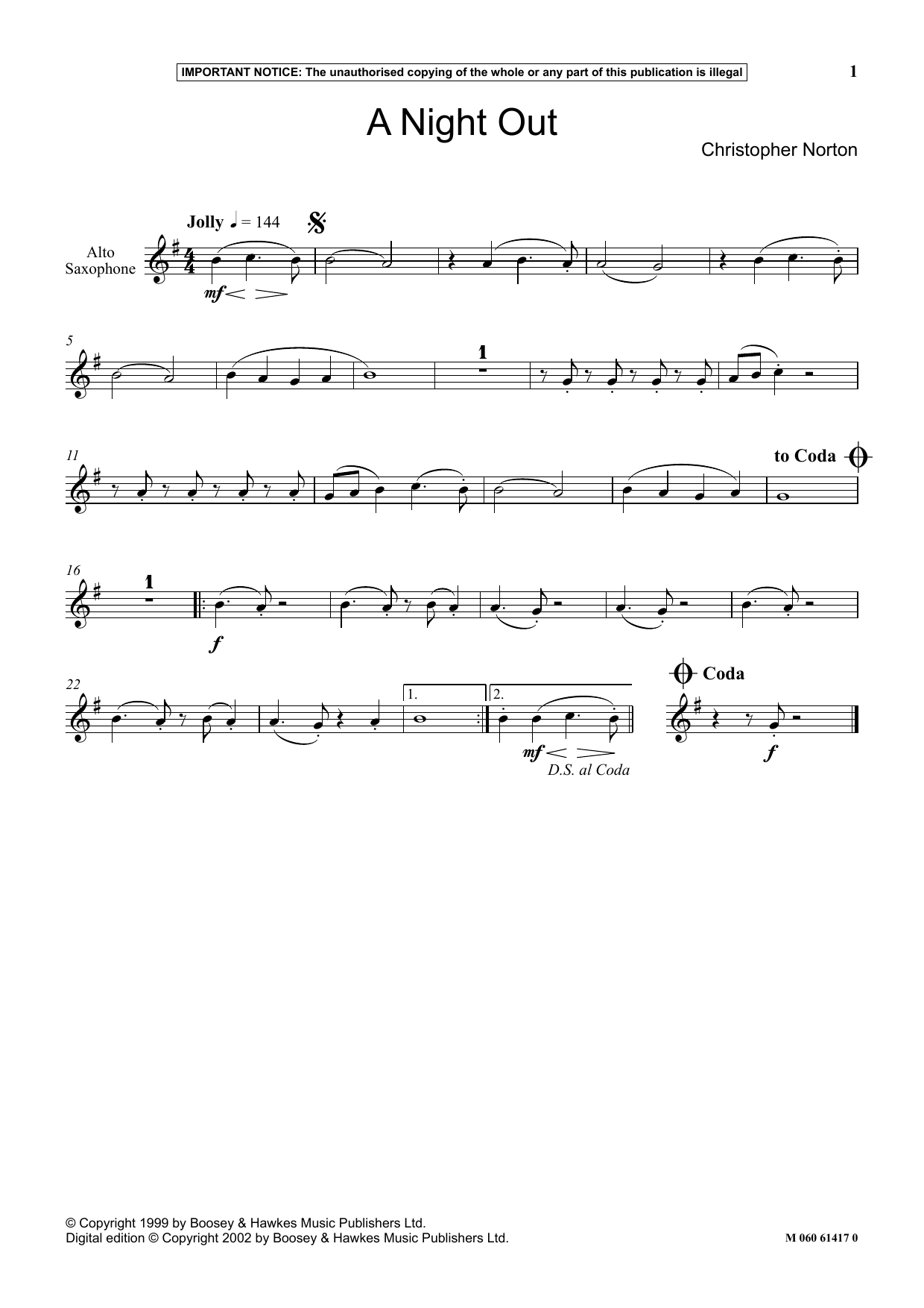 Learn to play Christopher Norton A Night Out sheet music for Instrumental Solo in minutes. Price: 5.9900$ Christopher Norton A Night Out sheet music notes and chords arranged for Instrumental Solo