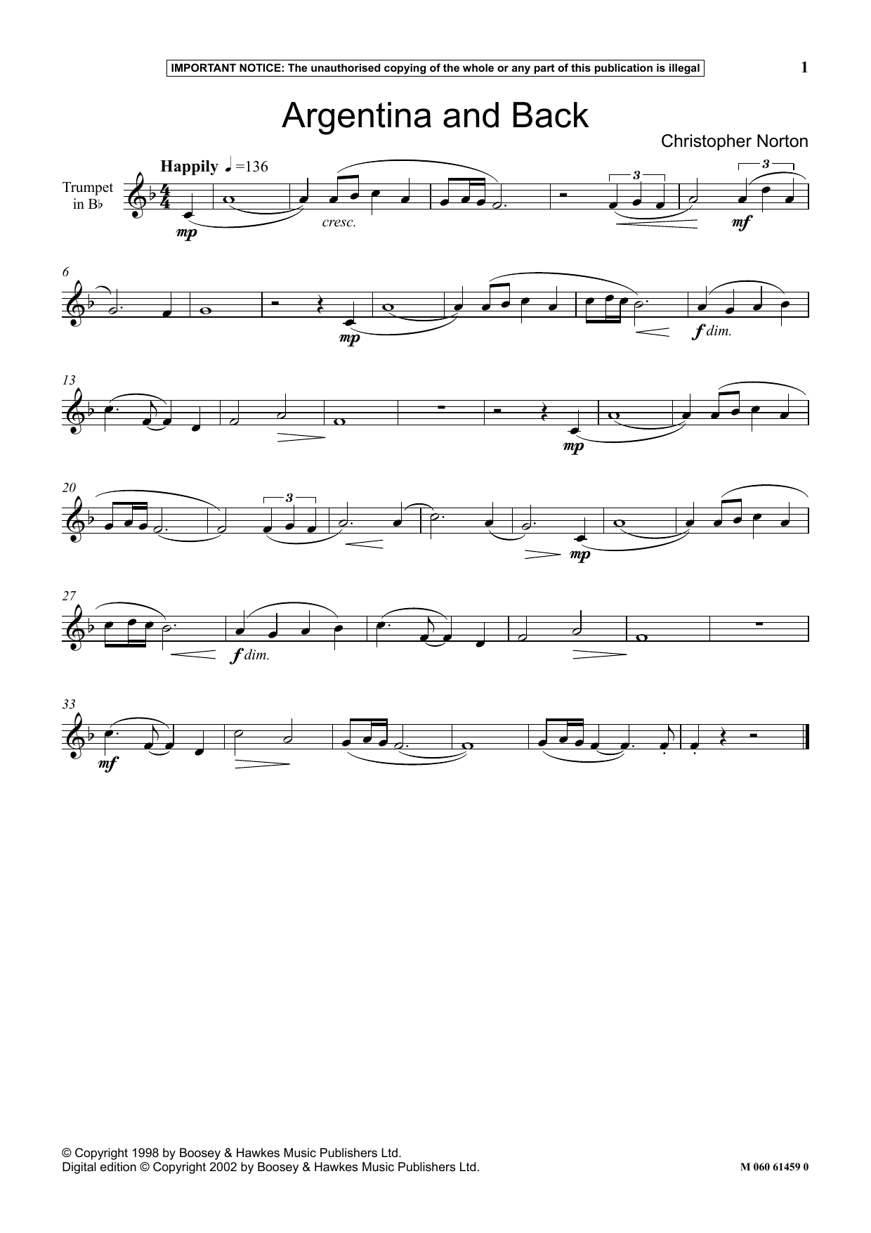 Learn to play Christopher Norton Argentina And Back sheet music for Instrumental Solo in minutes. Price: 5.9900$ Christopher Norton Argentina And Back sheet music notes and chords arranged for Instrumental Solo