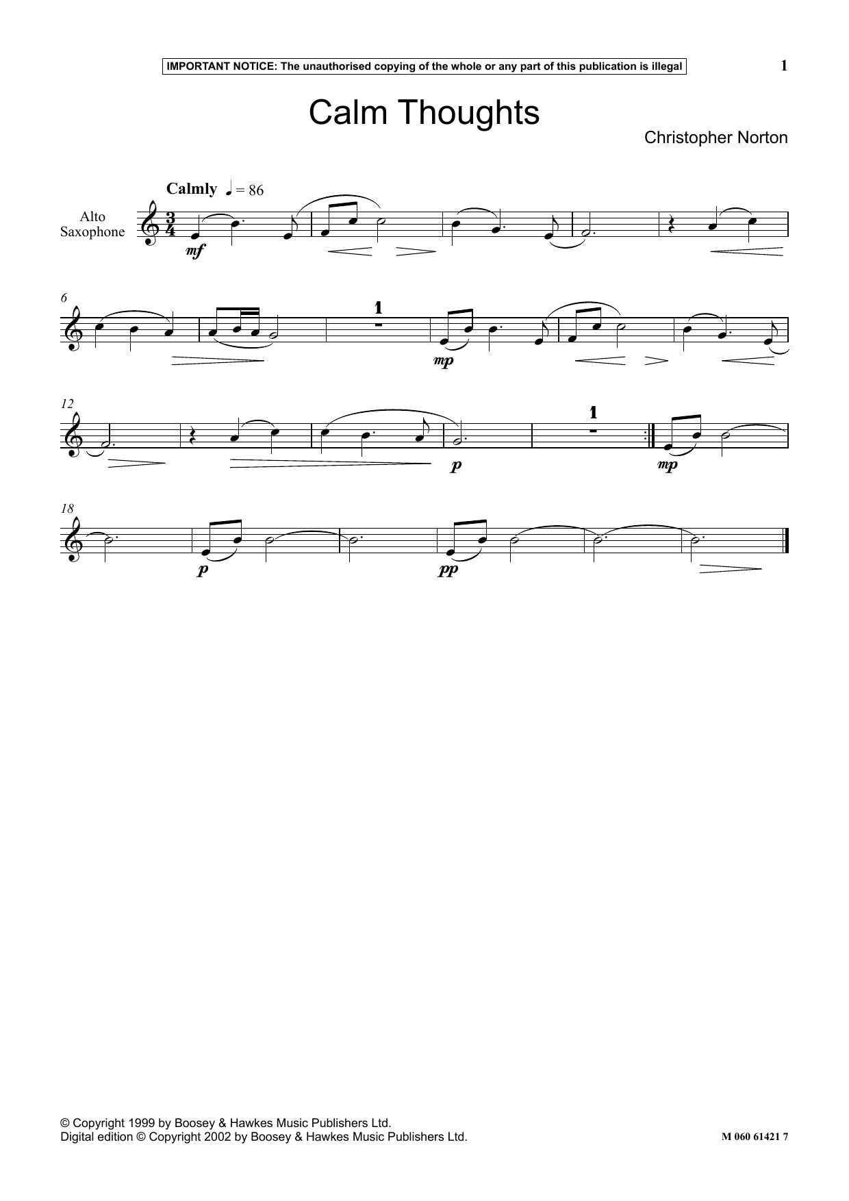 Christopher Norton Calm Thoughts sheet music notes and chords. Download Printable PDF.