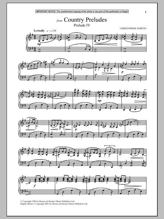 Learn to play Christopher Norton Country Preludes, Prelude IV sheet music for Piano Solo in minutes. Christopher Norton Country Preludes, Prelude IV sheet music notes and chords
