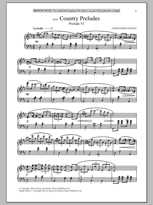 Learn to play Christopher Norton Country Preludes, Prelude VI sheet music for Piano Solo in minutes. Christopher Norton Country Preludes, Prelude VI sheet music notes and chords. Download Printable PDF.