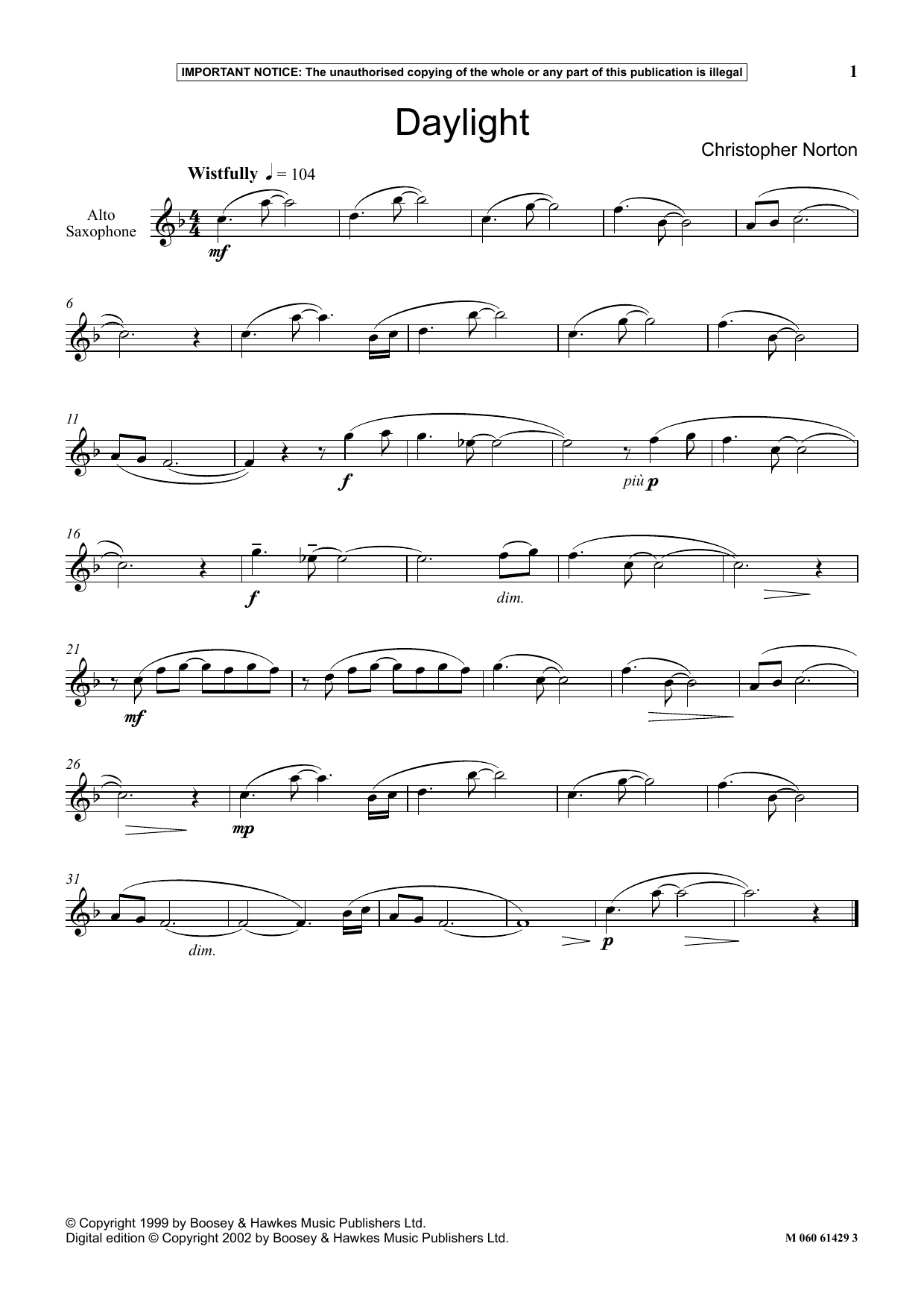 Christopher Norton Daylight sheet music notes and chords. Download Printable PDF.