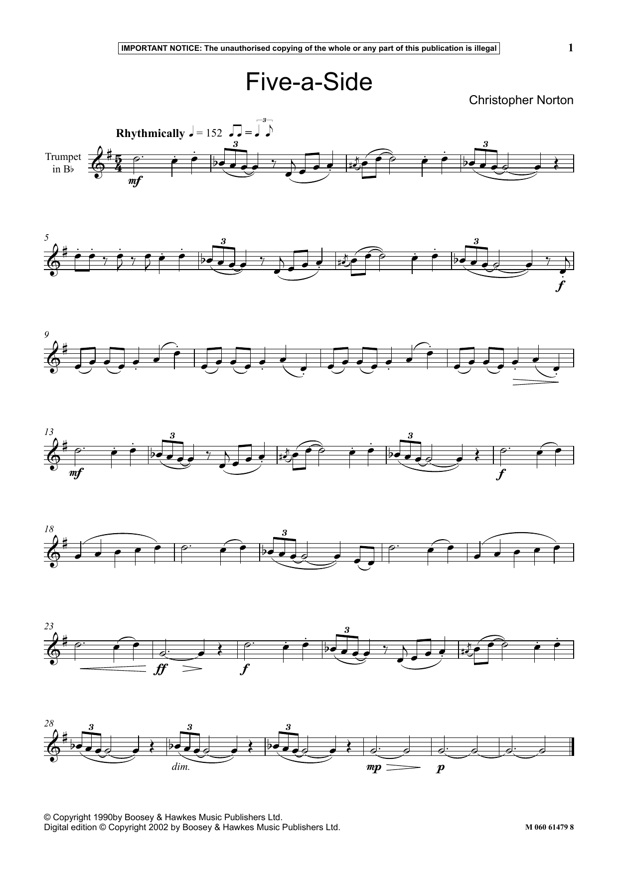 Christopher Norton Five-A-Side sheet music notes and chords. Download Printable PDF.