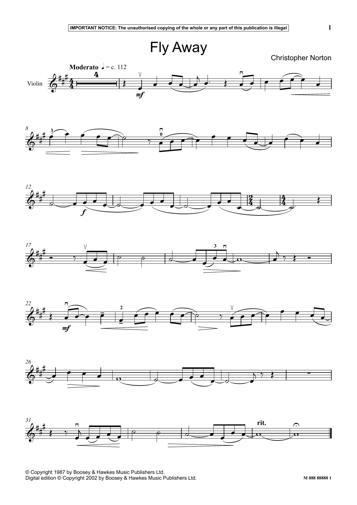 Christopher Norton Fly Away sheet music notes and chords. Download Printable PDF.