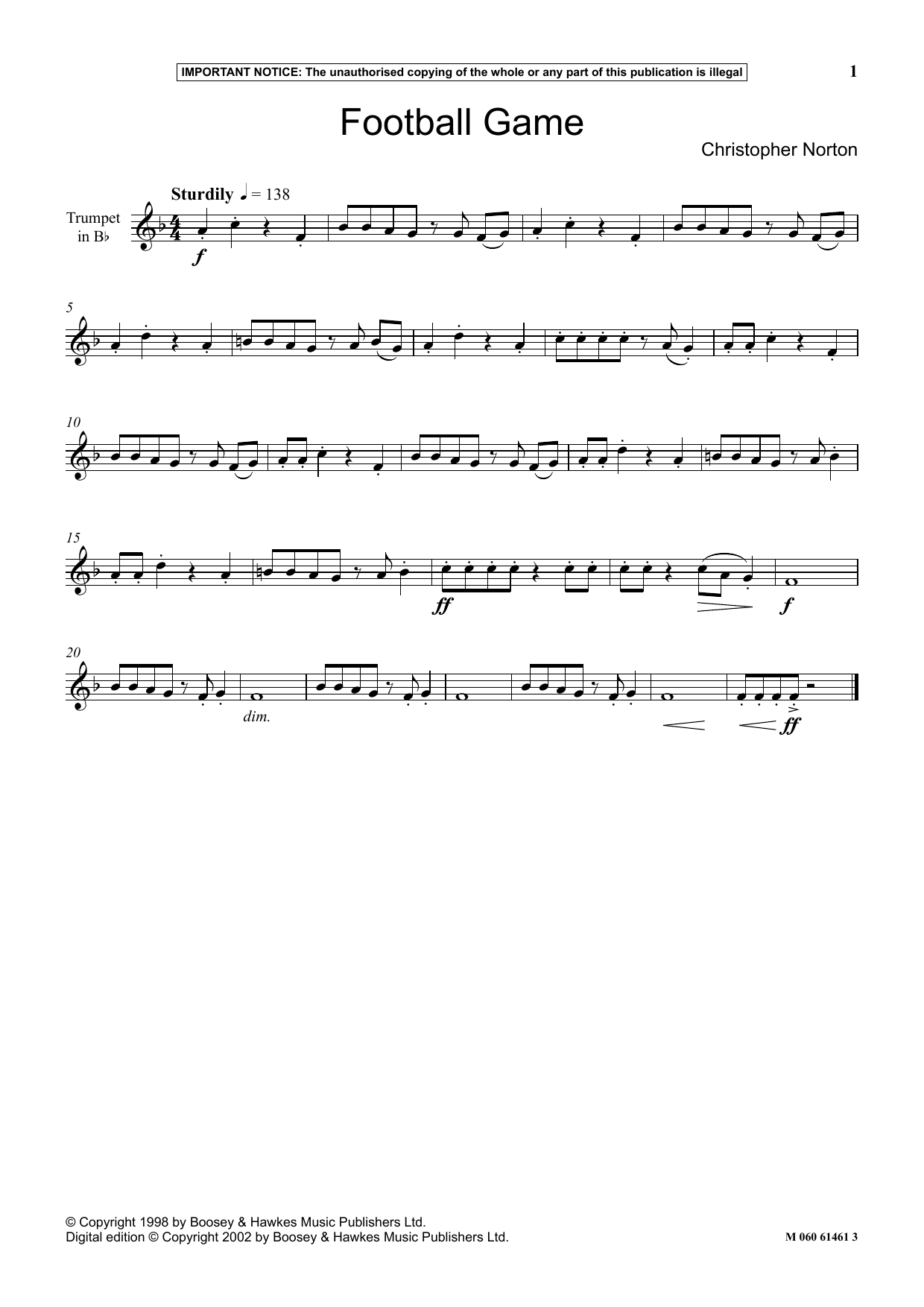 Christopher Norton Football Game sheet music notes and chords. Download Printable PDF.