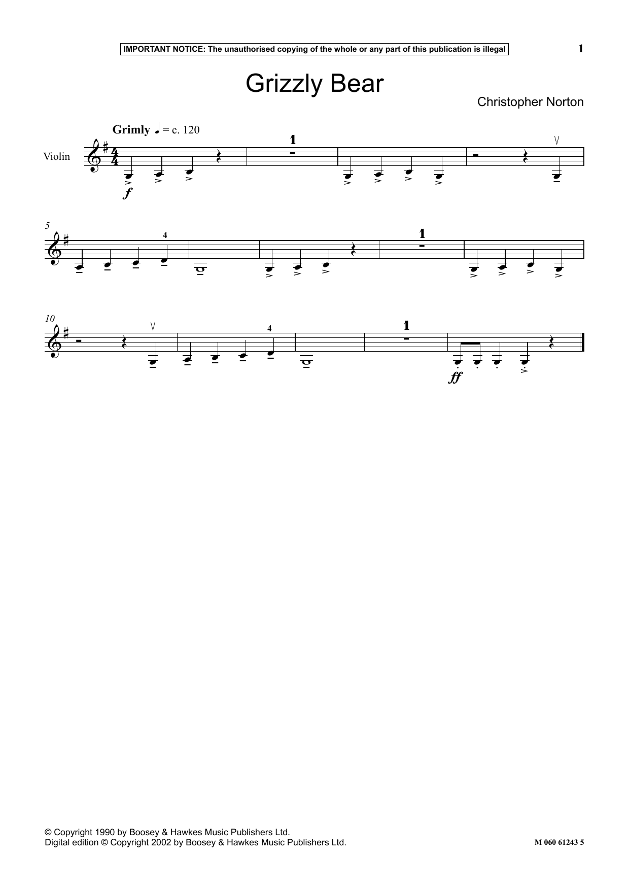 Christopher Norton Grizzly Bear sheet music notes and chords. Download Printable PDF.