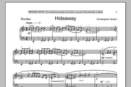 Christopher Norton Hideaway sheet music notes and chords. Download Printable PDF.