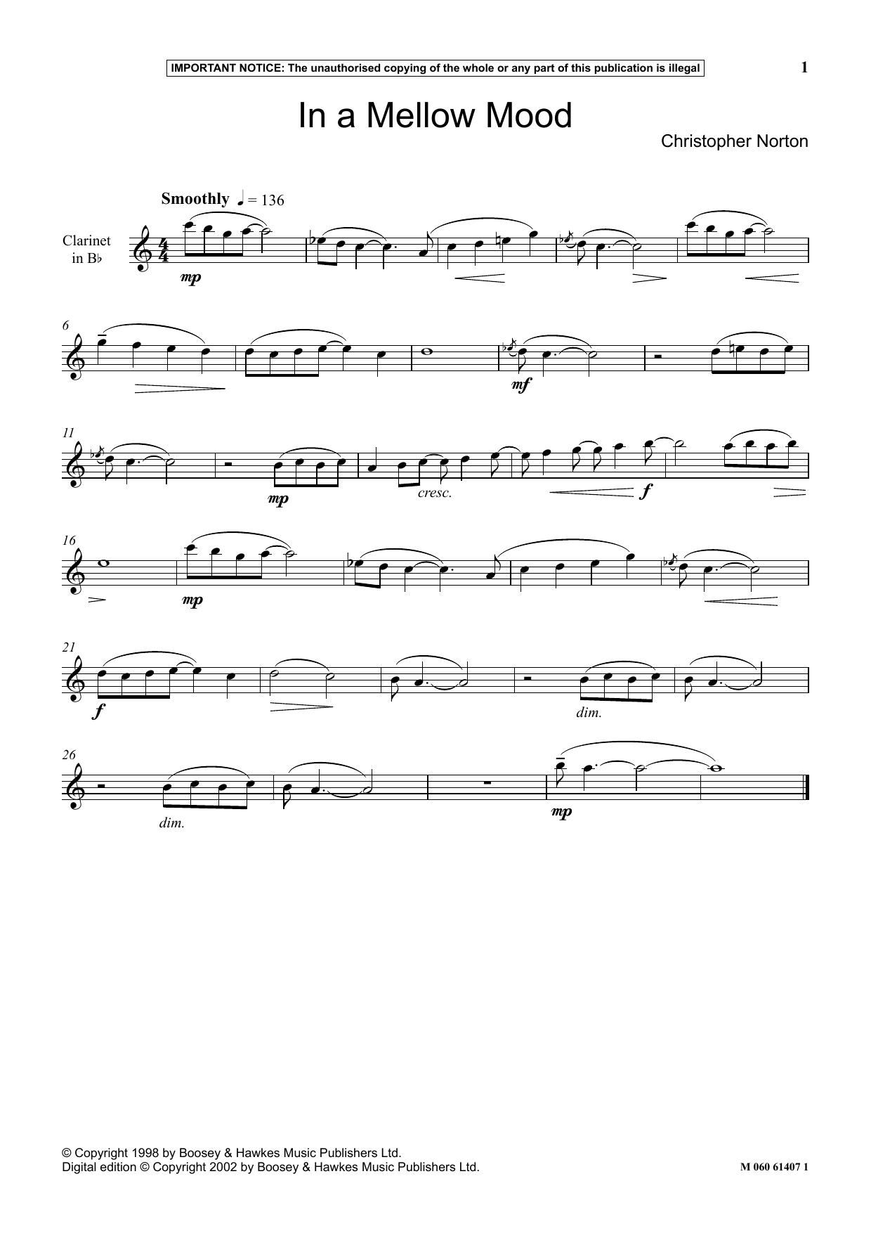 Learn to play Christopher Norton In A Mellow Mood sheet music for Instrumental Solo in minutes. Price: 5.9900$ Christopher Norton In A Mellow Mood sheet music notes and chords arranged for Instrumental Solo