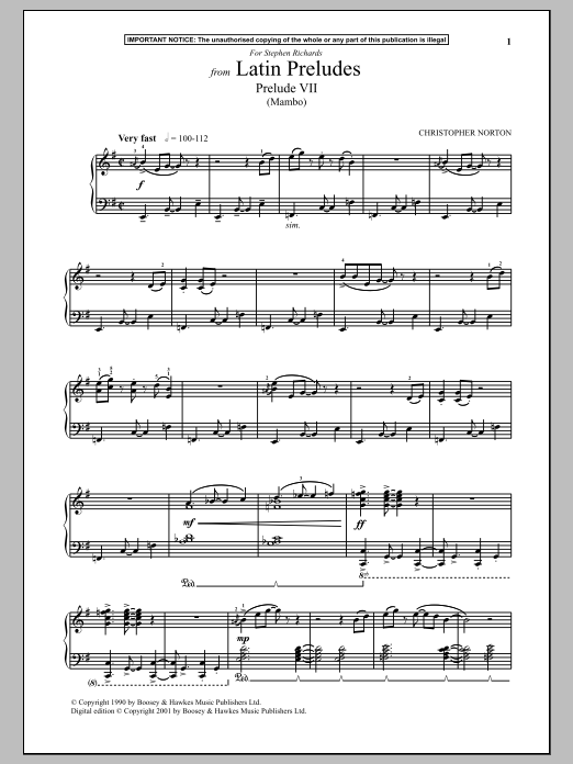 Learn to play Christopher Norton Latin Preludes, Prelude VII (Mambo) sheet music for Piano Solo in minutes. Christopher Norton Latin Preludes, Prelude VII (Mambo) sheet music notes and chords