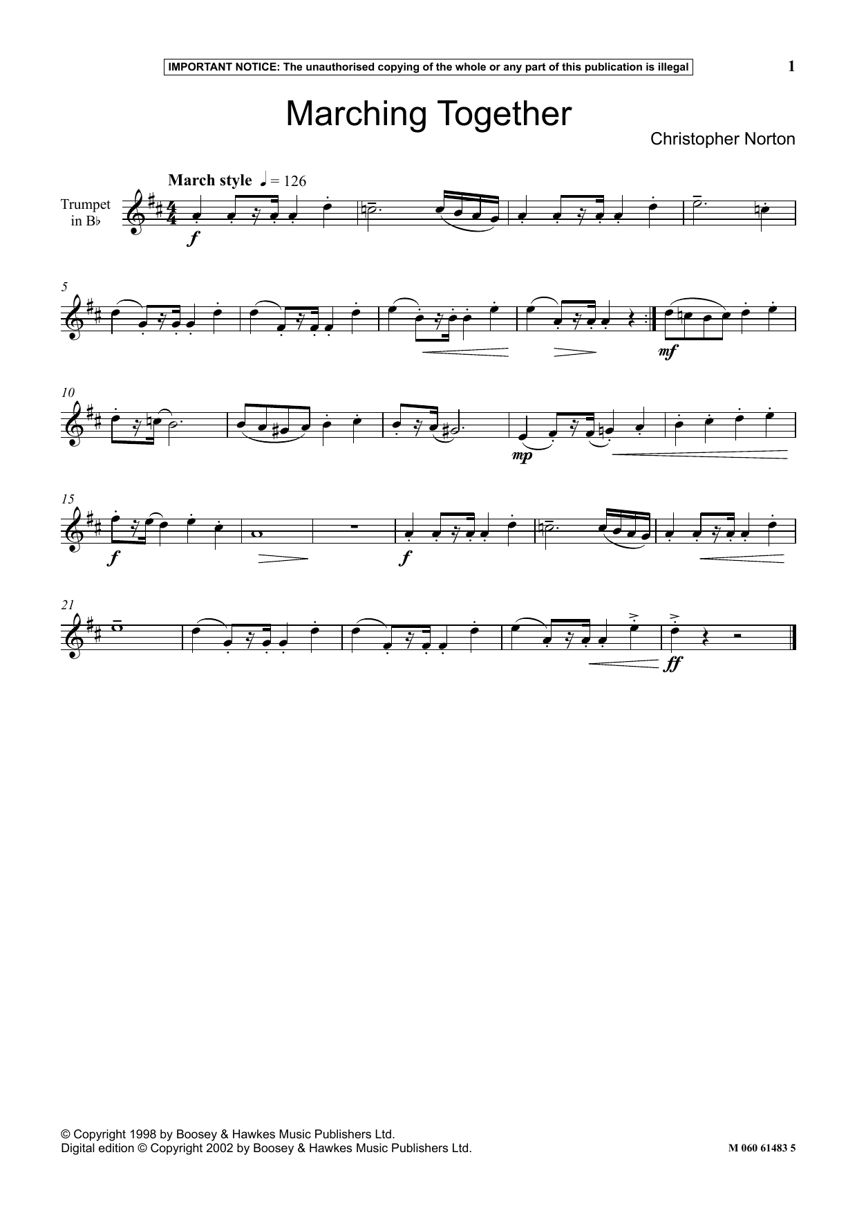 Christopher Norton Marching Together sheet music notes and chords. Download Printable PDF.