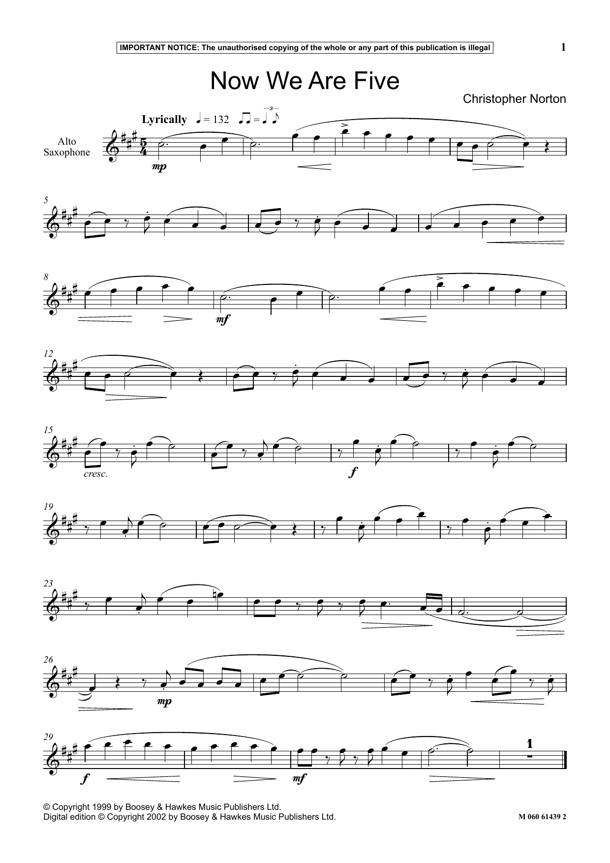 Learn to play Christopher Norton Now We Are Five sheet music for Instrumental Solo in minutes. Price: 5.9900$ Christopher Norton Now We Are Five sheet music notes and chords arranged for Instrumental Solo