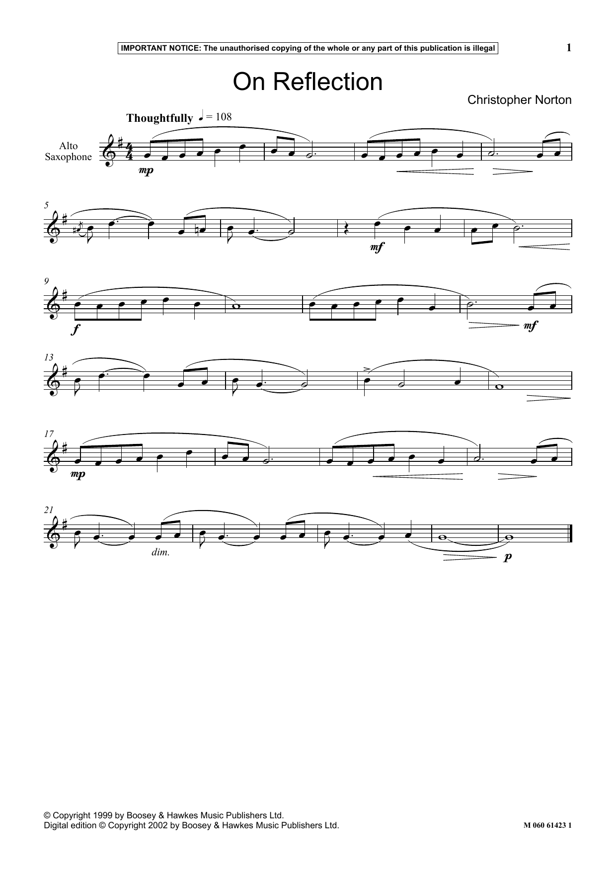 Christopher Norton On Reflection sheet music notes and chords. Download Printable PDF.