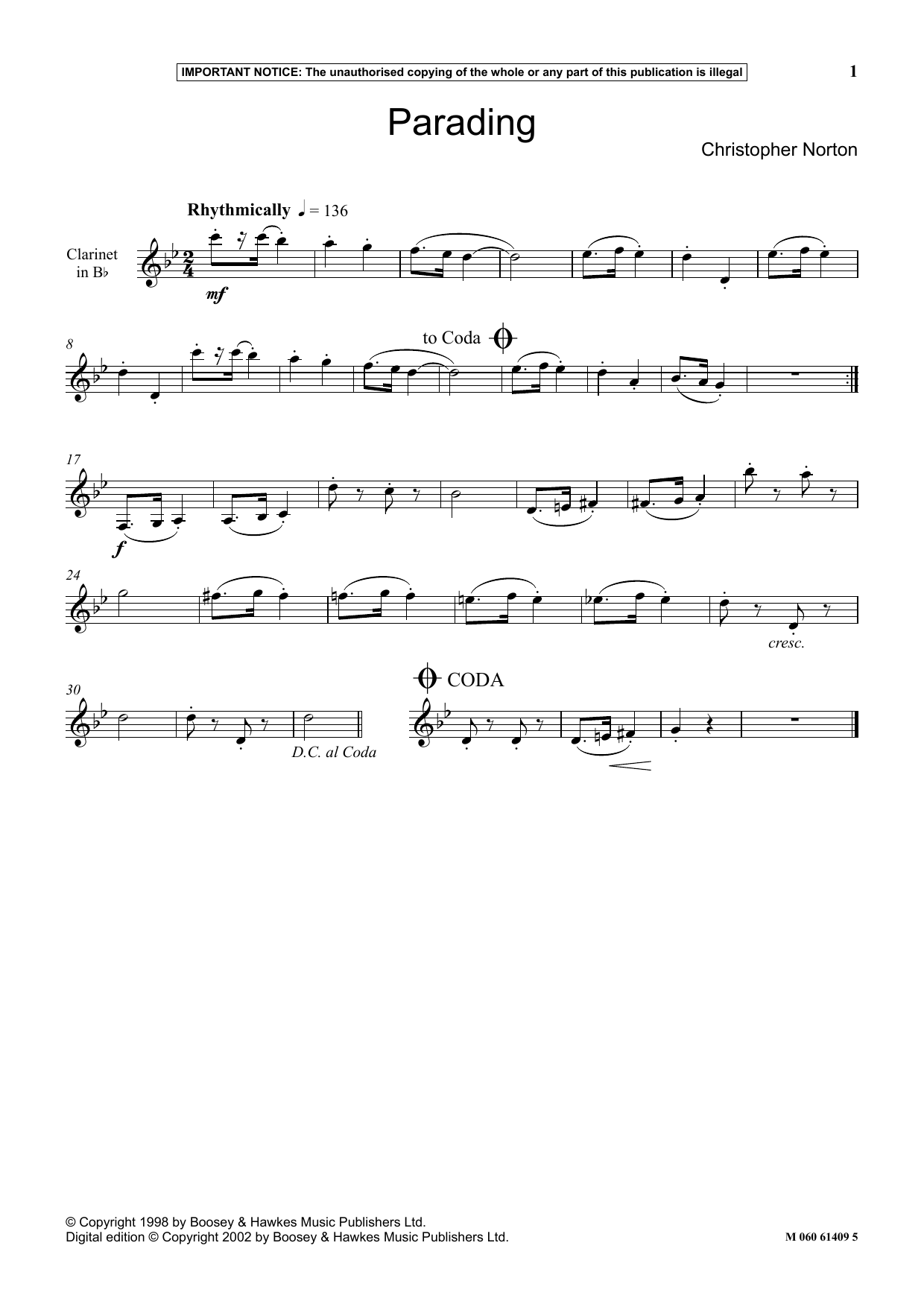 Christopher Norton Parading sheet music notes and chords. Download Printable PDF.