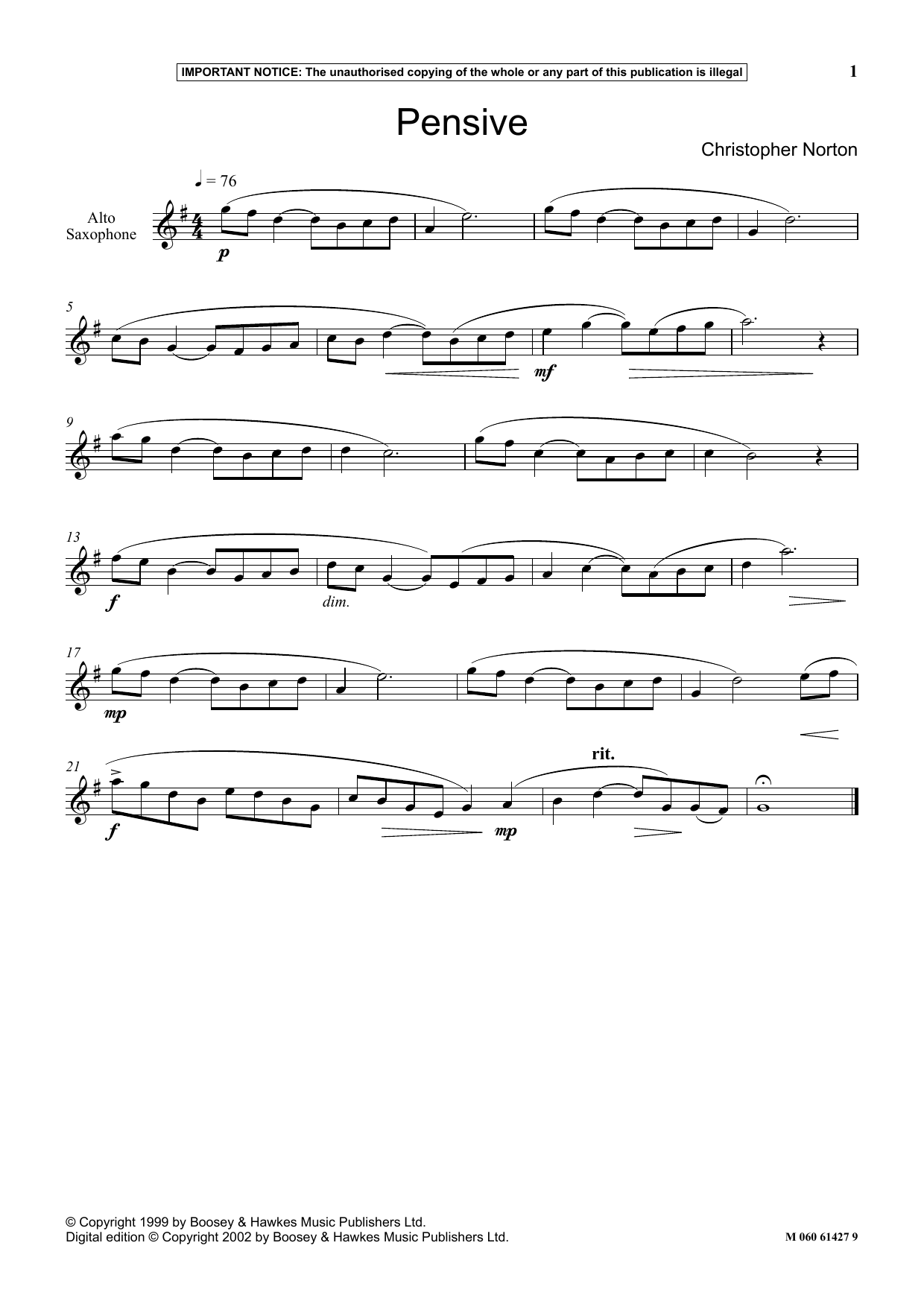 Christopher Norton Pensive sheet music notes and chords. Download Printable PDF.