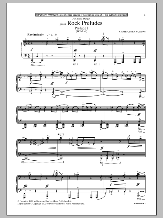 Learn to play Christopher Norton Prelude I (Wildcat) (from Rock Preludes) sheet music for Piano Solo in minutes. Christopher Norton Prelude I (Wildcat) (from Rock Preludes) sheet music notes and chords. Download Printable PDF.