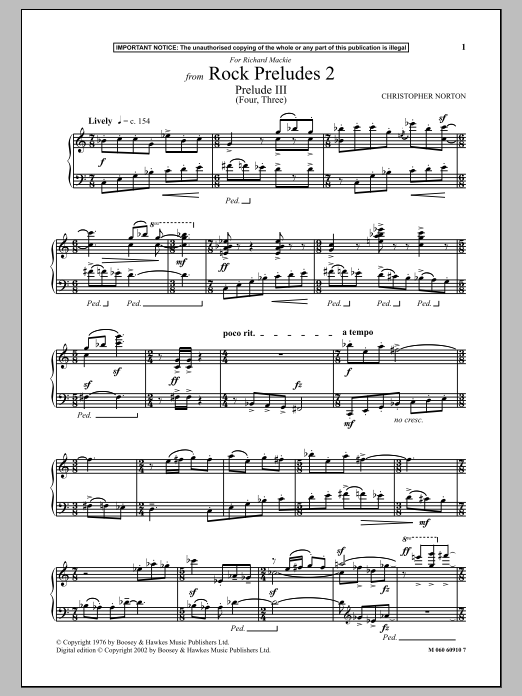 Learn to play Christopher Norton Prelude III (Four, Three) (from Rock Preludes 2) sheet music for Piano Solo in minutes. Christopher Norton Prelude III (Four, Three) (from Rock Preludes 2) sheet music notes and chords