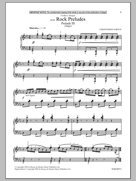 Learn to play Christopher Norton Prelude III (Jingo) (from Rock Preludes) sheet music for Piano Solo in minutes. Christopher Norton Prelude III (Jingo) (from Rock Preludes) sheet music notes and chords. Download Printable PDF.