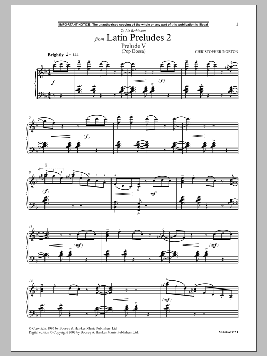 Learn to play Christopher Norton Prelude V (Pop Bossa) (from Latin Preludes 2) sheet music for Piano Solo in minutes. Christopher Norton Prelude V (Pop Bossa) (from Latin Preludes 2) sheet music notes and chords
