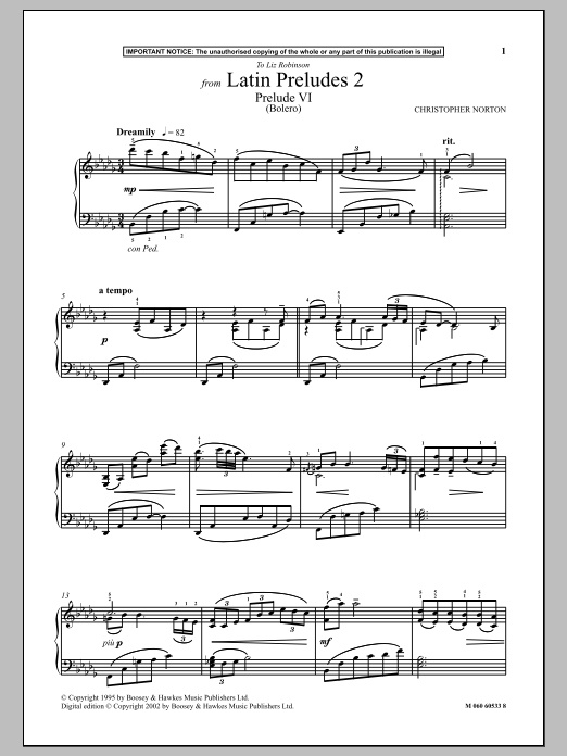 Learn to play Christopher Norton Prelude VI (Bolero) (from Latin Preludes 2) sheet music for Piano Solo in minutes. Christopher Norton Prelude VI (Bolero) (from Latin Preludes 2) sheet music notes and chords. Download Printable PDF.