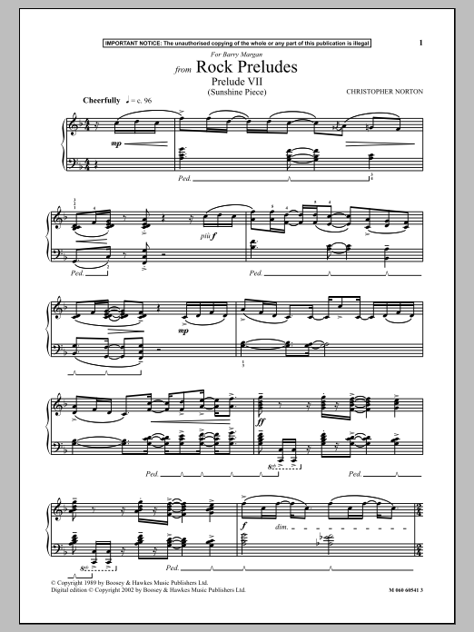 Learn to play Christopher Norton Prelude VII (Sunshine Piece) (from Rock Preludes) sheet music for Piano Solo in minutes. Christopher Norton Prelude VII (Sunshine Piece) (from Rock Preludes) sheet music notes and chords. Download Printable PDF.