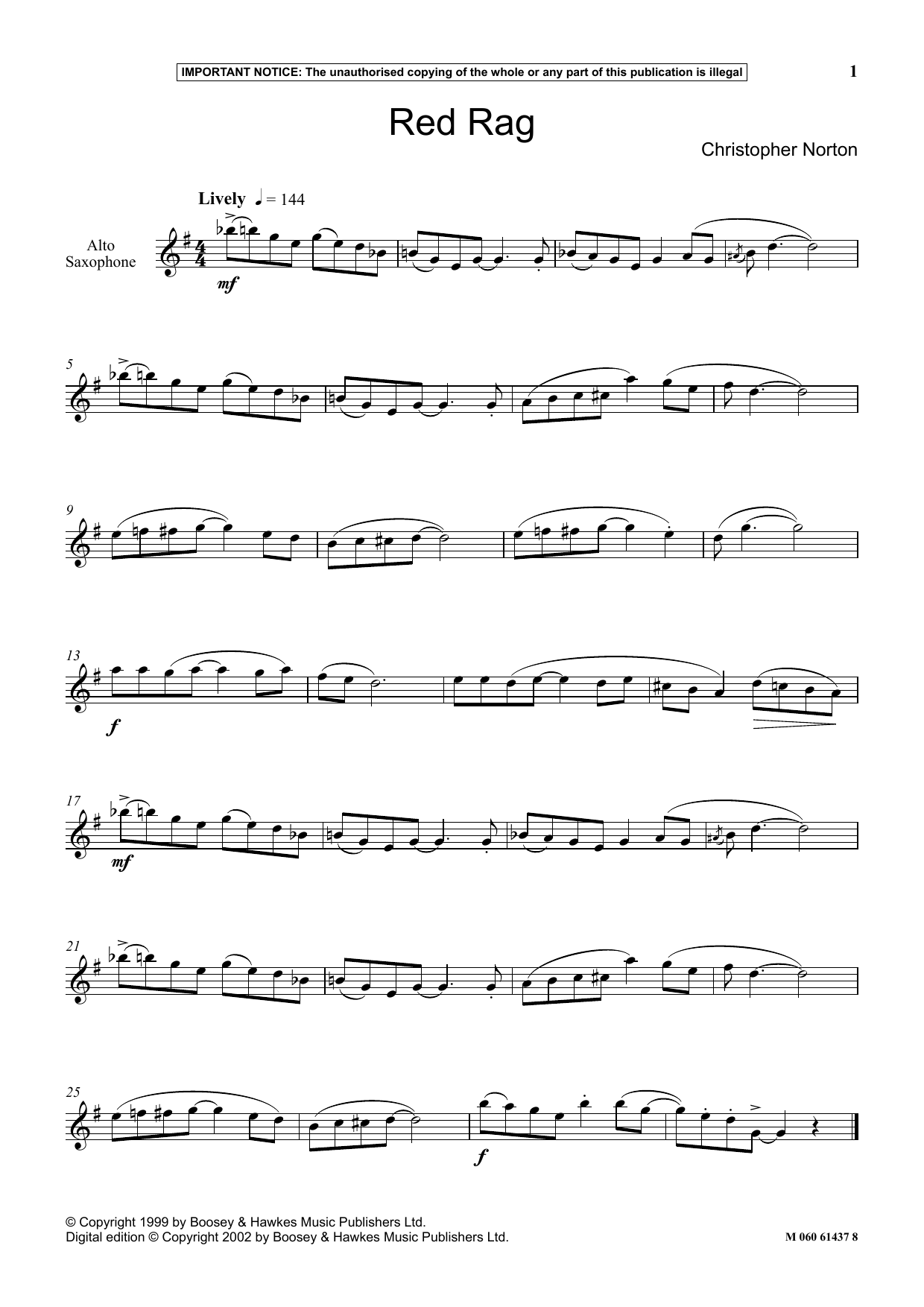 Christopher Norton Red Rag sheet music notes and chords. Download Printable PDF.