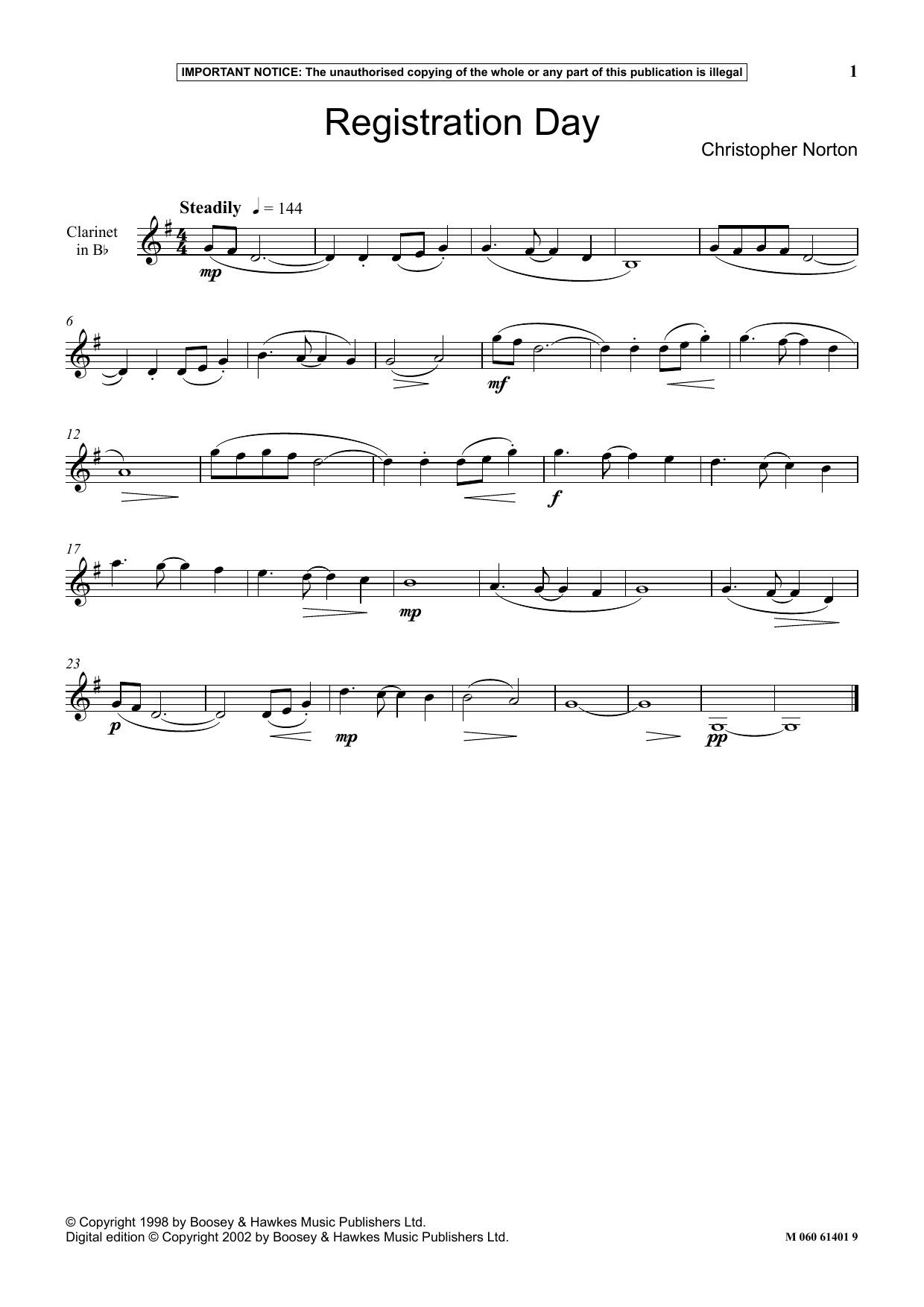 Christopher Norton Registration Day sheet music notes and chords. Download Printable PDF.