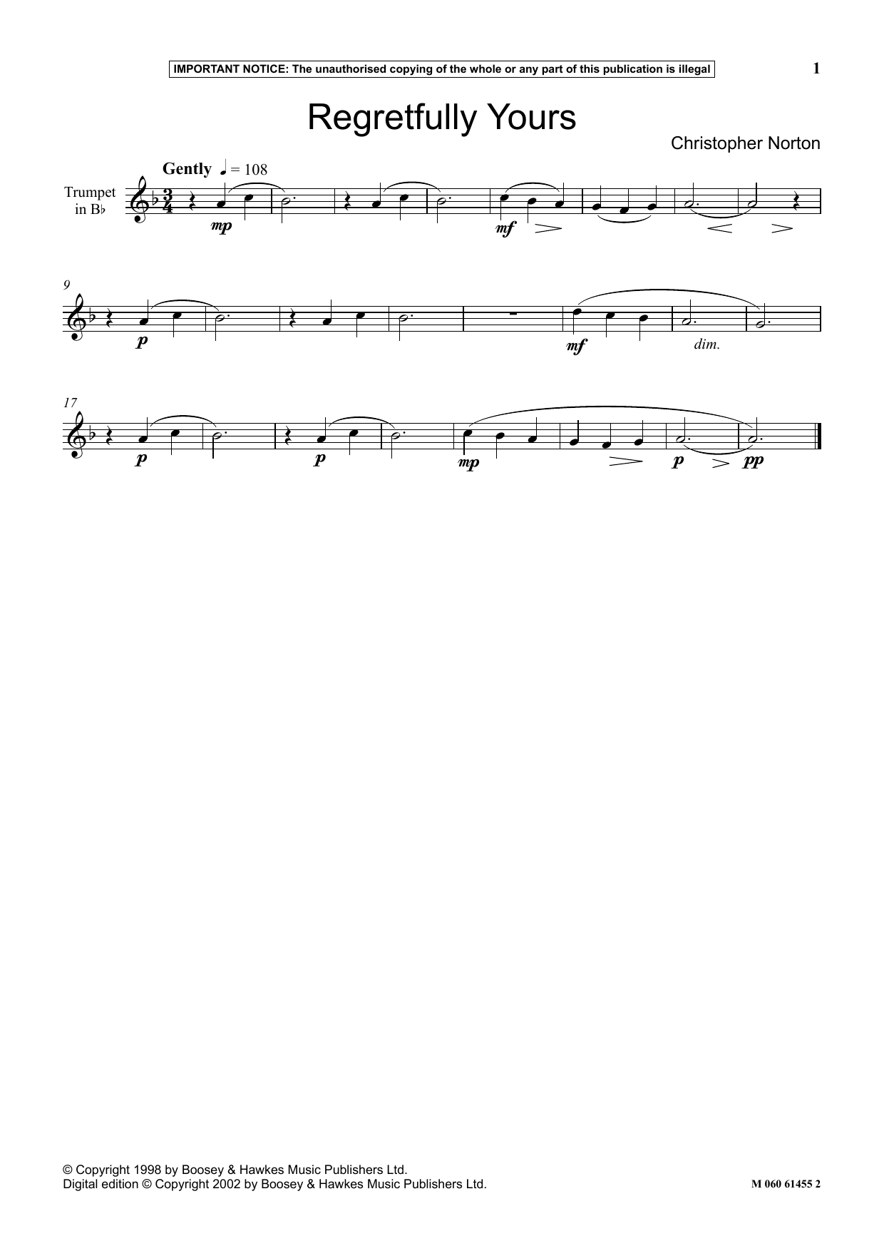 Christopher Norton Regretfully Yours sheet music notes and chords. Download Printable PDF.