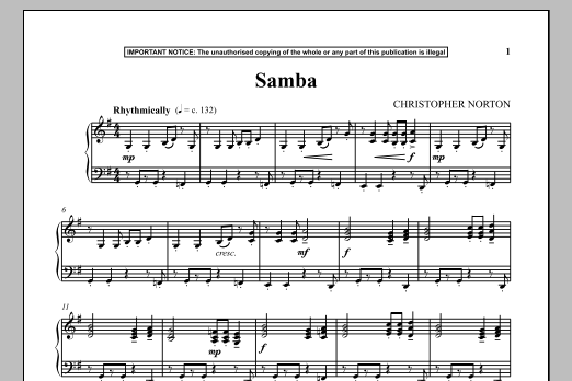 Christopher Norton Samba sheet music notes and chords. Download Printable PDF.