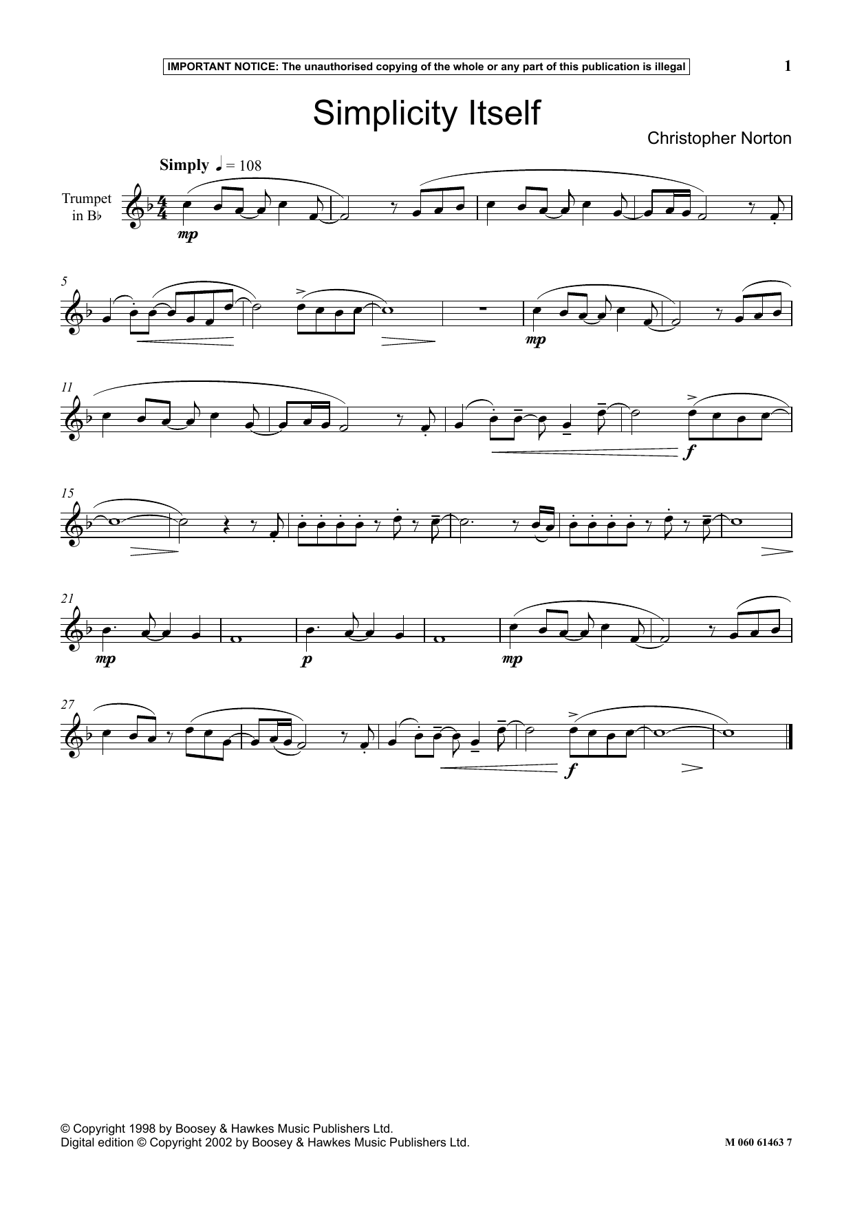 Christopher Norton Simplicity Itself sheet music notes and chords. Download Printable PDF.