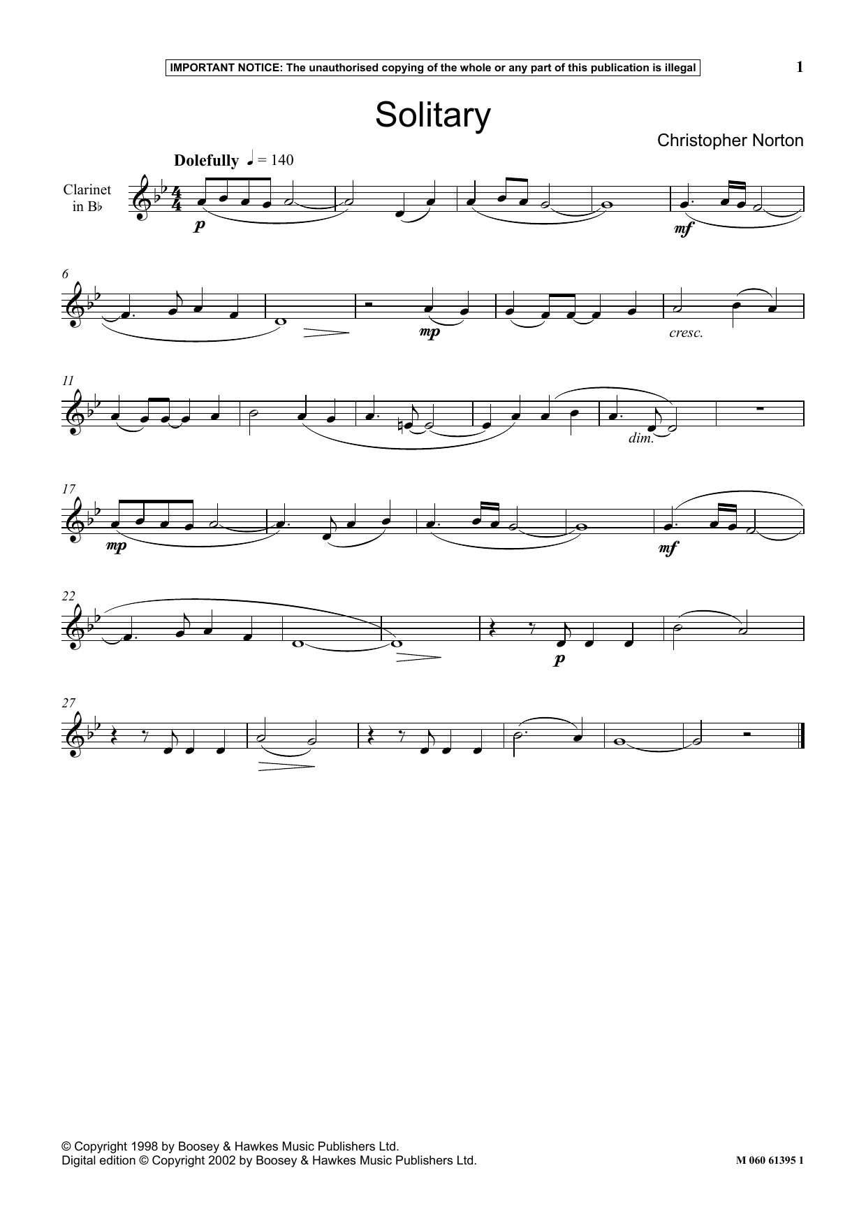 Christopher Norton Solitary sheet music notes and chords. Download Printable PDF.