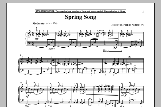 Christopher Norton Spring Song sheet music notes and chords. Download Printable PDF.