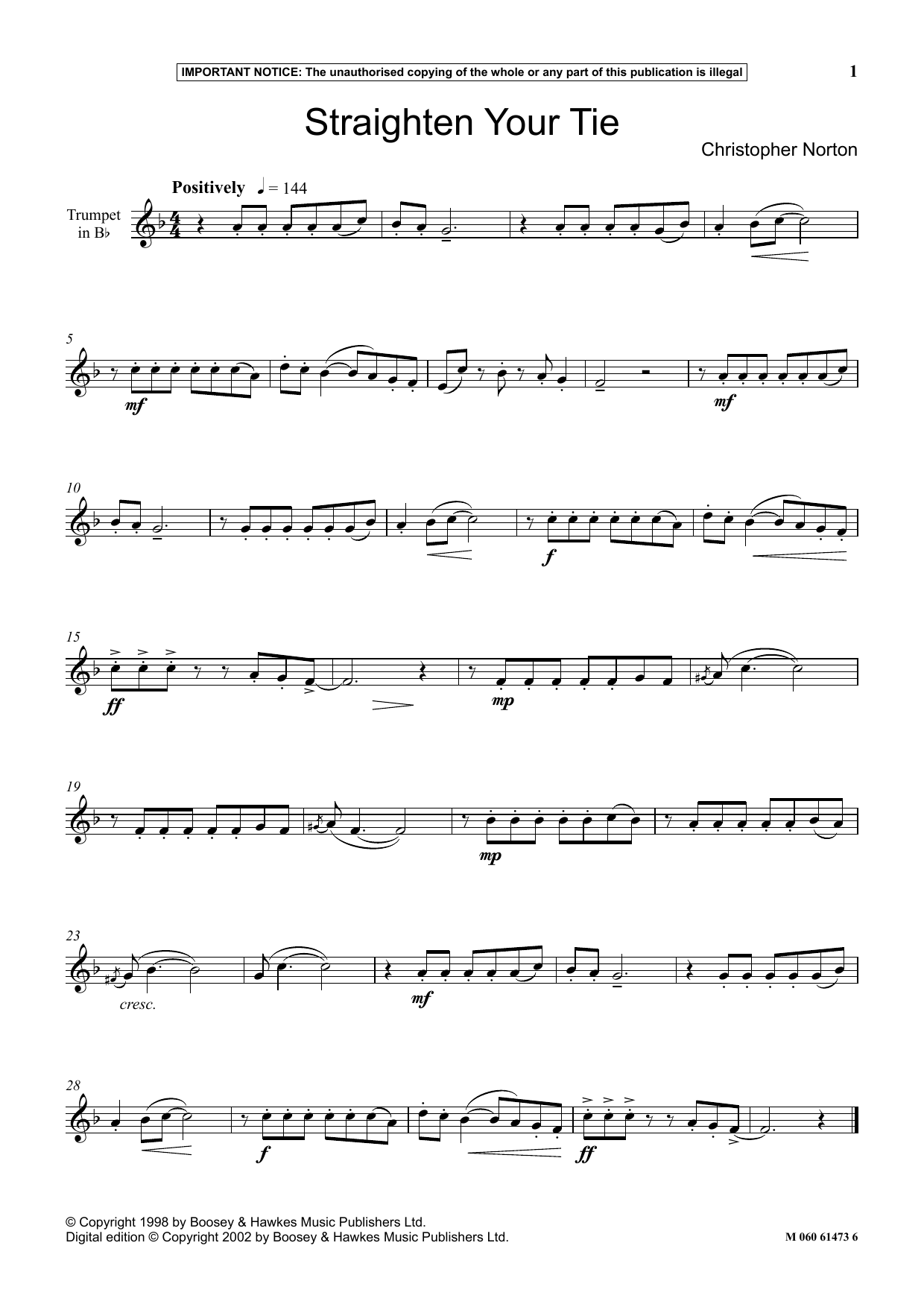 Learn to play Christopher Norton Straighten Your Tie sheet music for Instrumental Solo in minutes. Price: 5.9900$ Christopher Norton Straighten Your Tie sheet music notes and chords arranged for Instrumental Solo