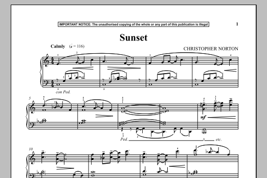 Christopher Norton Sunset sheet music notes and chords. Download Printable PDF.